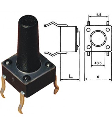 Pulsador tacto 12V-50mA 6X6mm 4 patas L 9 5mm