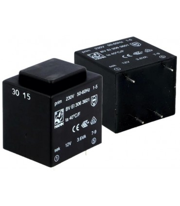 Transformador para PCB 3 6VA 230VCA 12V 300mA 135g