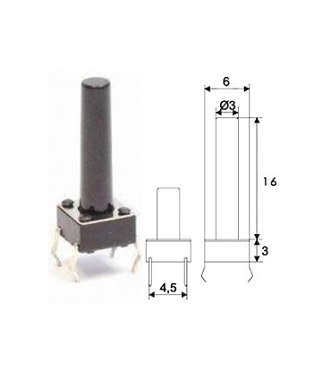 Pulsador tacto 12V-50mA 6x6mm 4 patas L 19mm
